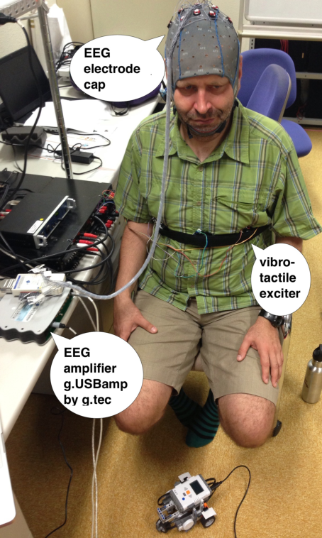 Setup of tactile stimulus delivery to chest locations.