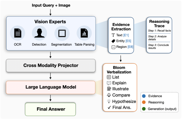 Fig. 2: Three qualitative examples of the proposed Literal Evidence Summary produced by specialized vision experts that can be referenced in downstream reasoning.